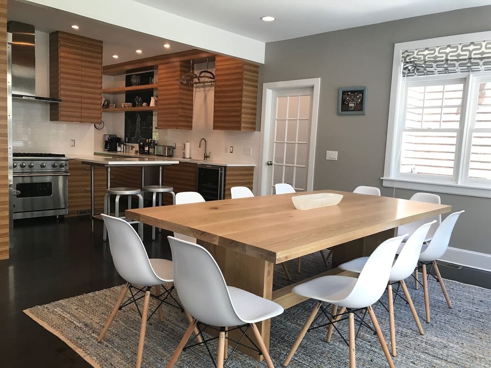 Chefs kitchen and custom dining table perfect for family meals