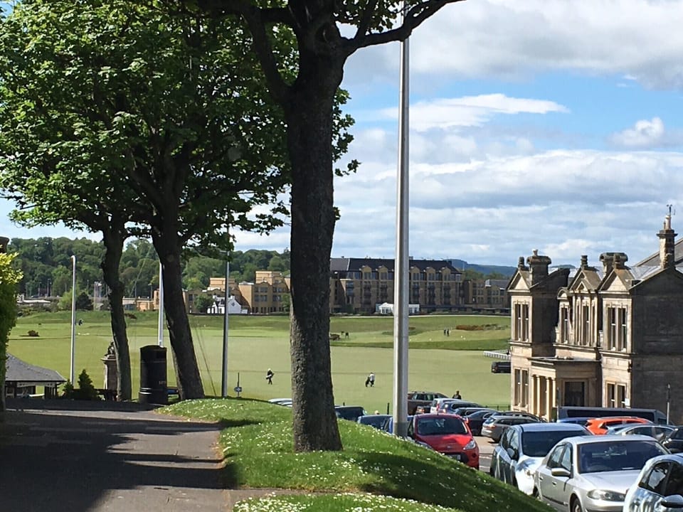 View of 1st fairway, Old Course, R&A and Old Course hotel from outside house