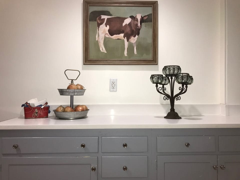 Kitchen and gramma’s cow painting 