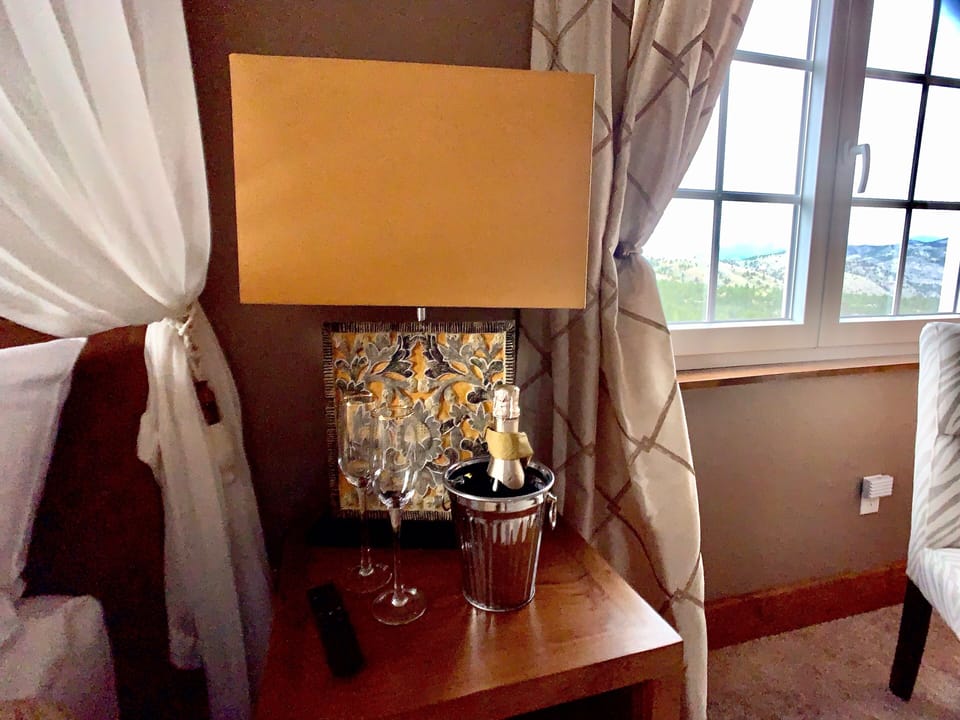 Princess room awaits you with a welcome bottle of Champagne