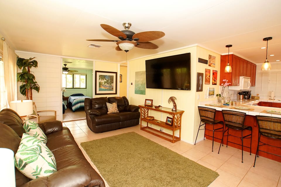 Living room with Shoji screens. Leave screens open to increase breezes. 