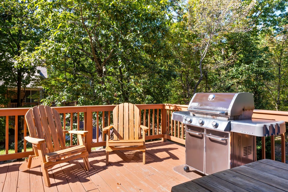 grill on the porch of a home for rent in lake harmony pa
