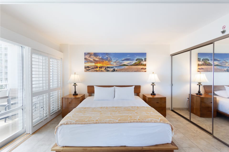 Quality teak bedroom set and large closet space for long stays