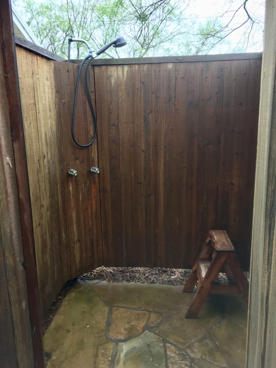 Outdoor shower, located off the guest suite porch