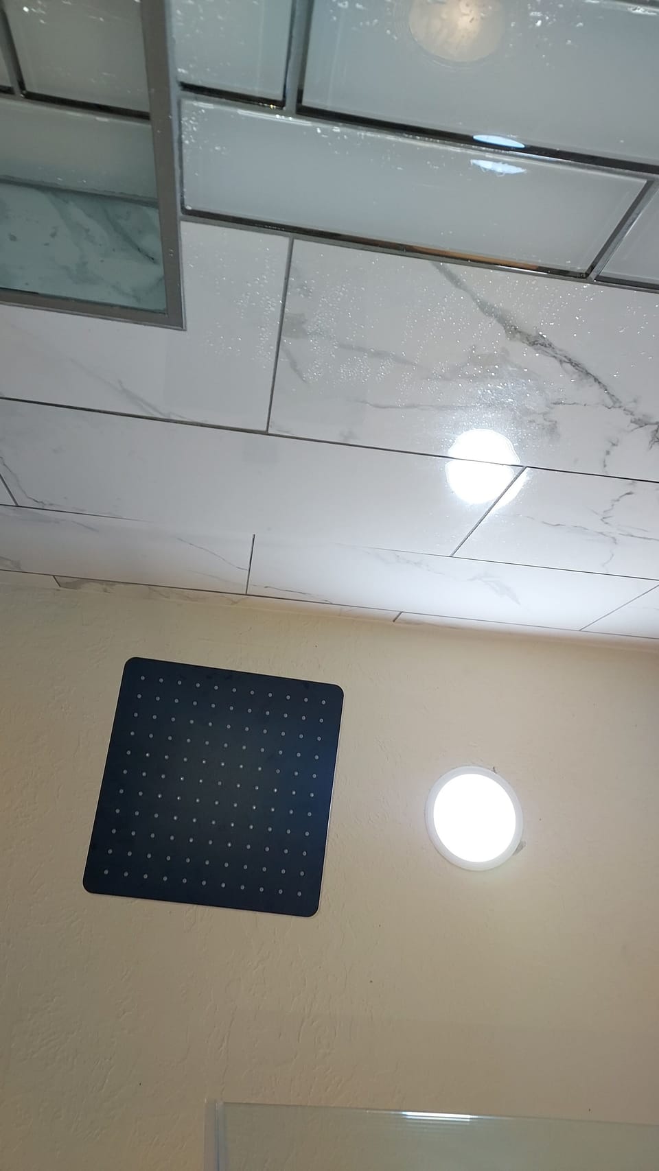 12 Inch Rain Shower Head mounted on ceiling.