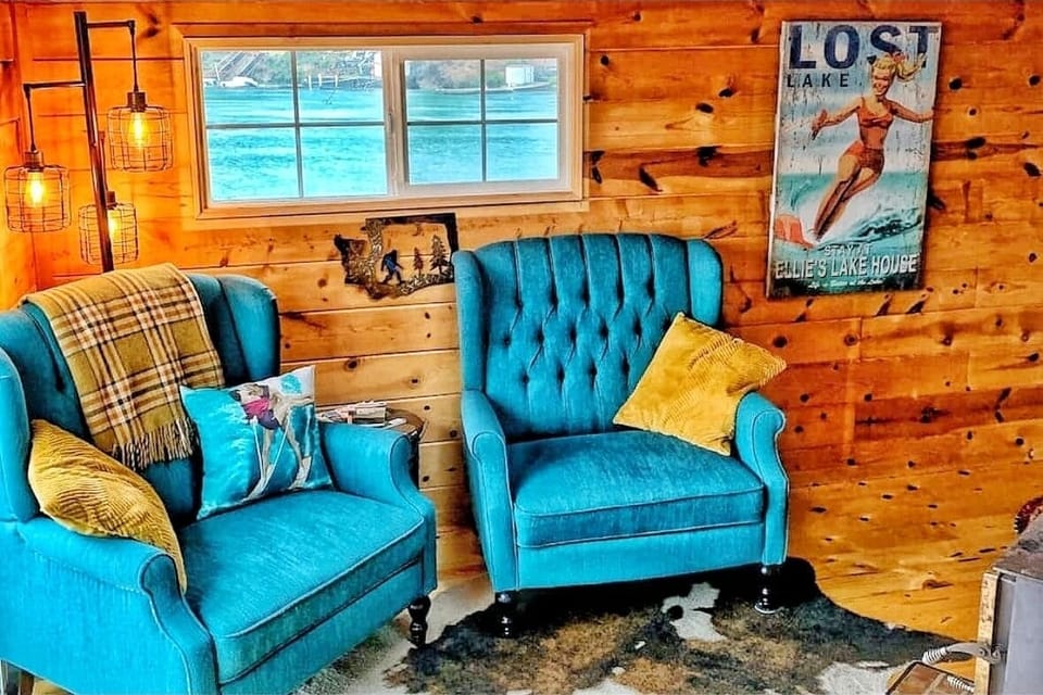 Cozy corner nook. Curl up with a good book in front of the wood burning stove