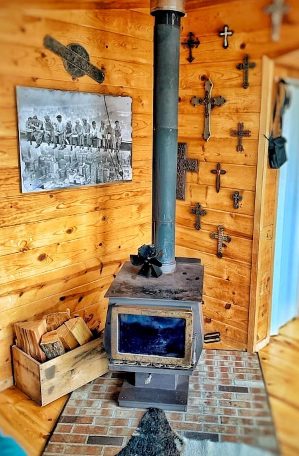 Cozy wood-burning stove for those chili nights.