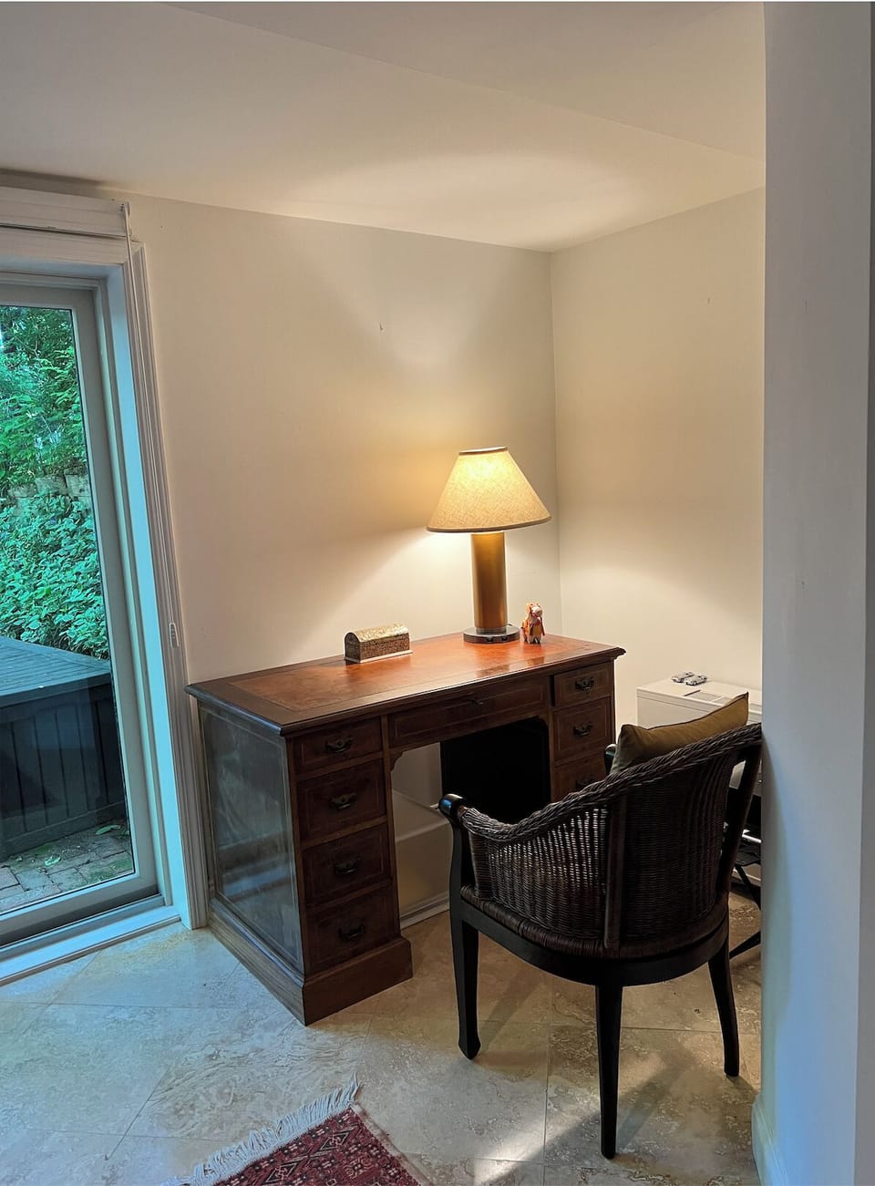 Close up view of desk area in queen bedroom
