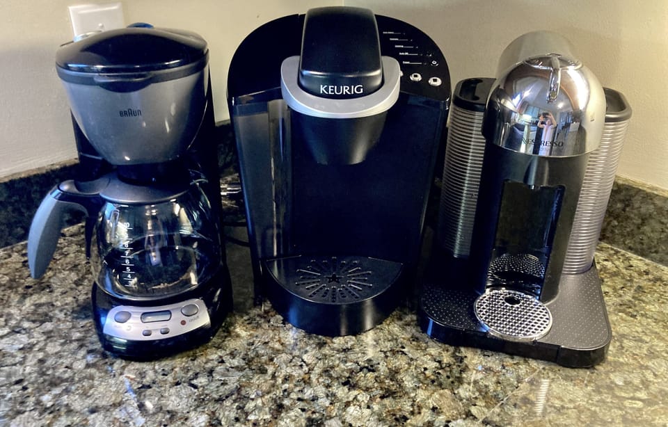 All your coffee wants covered! 
Nespresso Maker, Keurig and Regular Brew! 