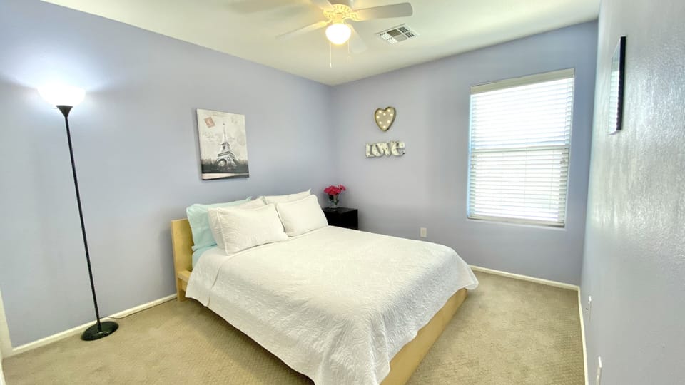 Queen bed with full size closet, dresser, & clothes hamper