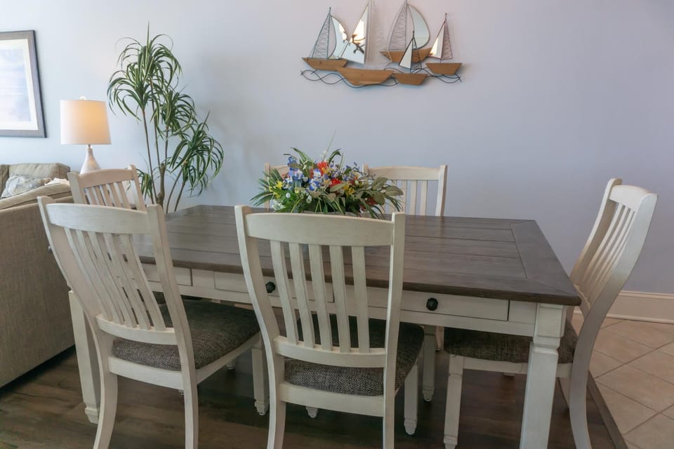 Cozy dining area with charming nautical decor and natural light