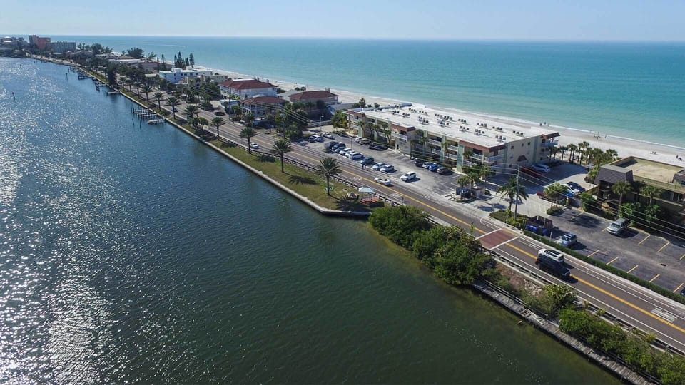 Aerial view of the intracoastal waterway across the street from the building