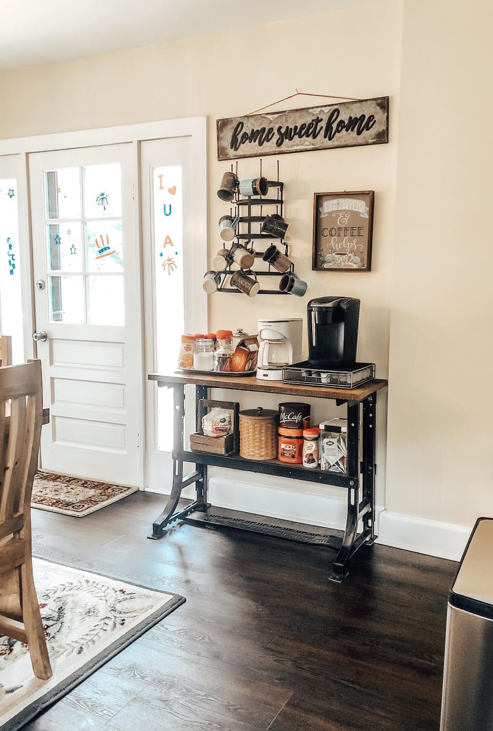 Coffee bar with mugs from a local potter