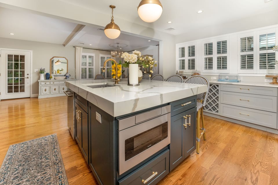Kitchen island (with dishwasher machine and drawer microwave)