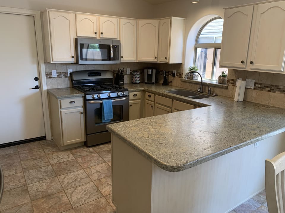 Fully stocked kitchen.