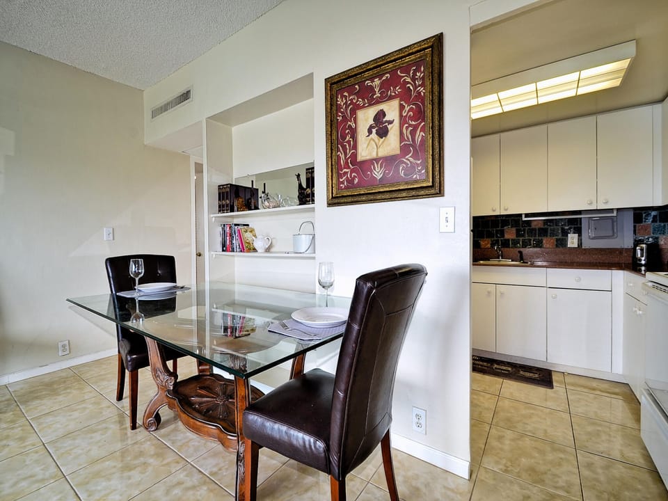 Dining table can seat up to 6 guests.