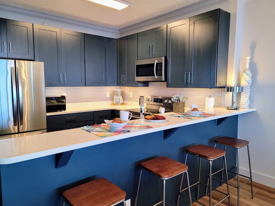 The newly updated kitchen has everything you could need for your beach vacation!