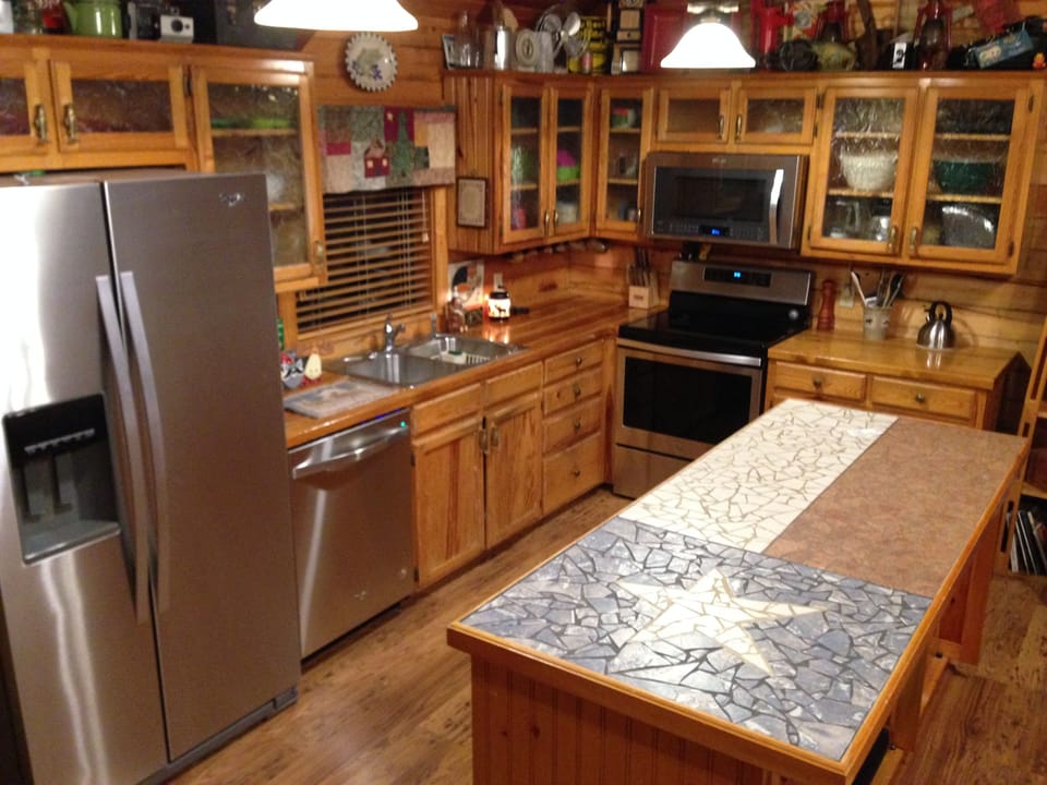 Kitchen with modern appliances and most all cooking needs...except food.