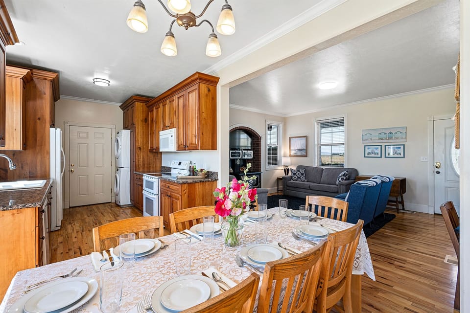 Main floor kitchen, dining and living areas