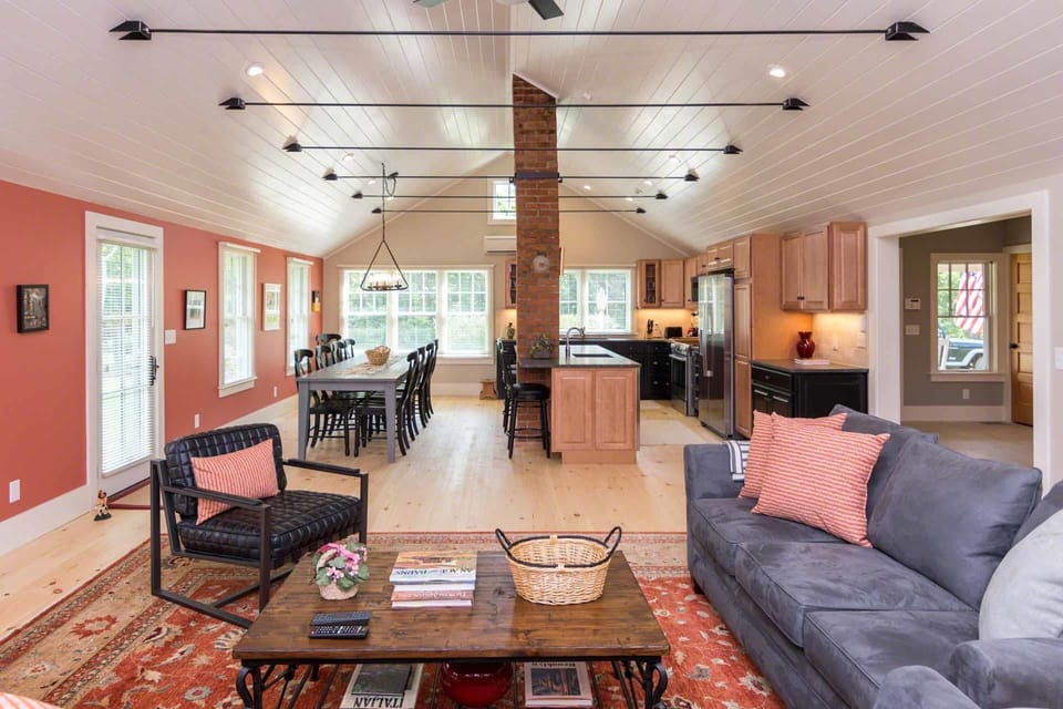 View of Open Dining and Kitchen from Living Area