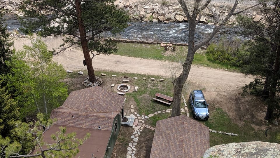 Cabin and property from the cliff above (no climbing!!)