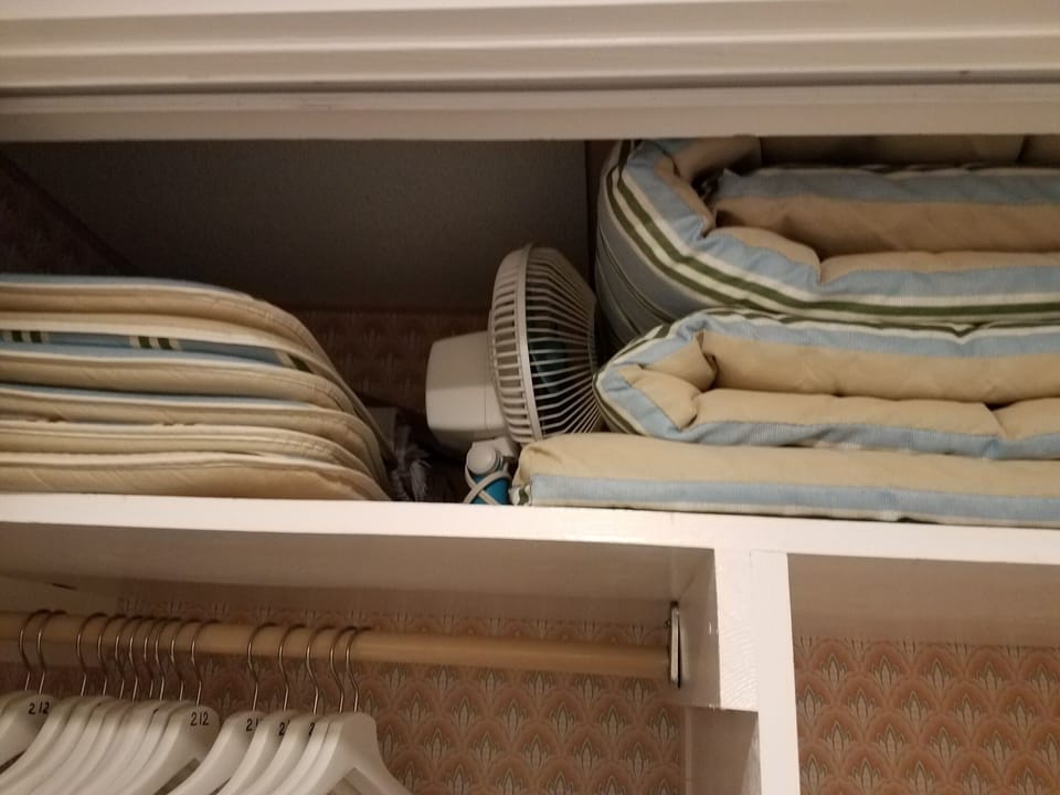 Hallway Closet with patio furniture mats,  for Lounge and Table Chair Seats.