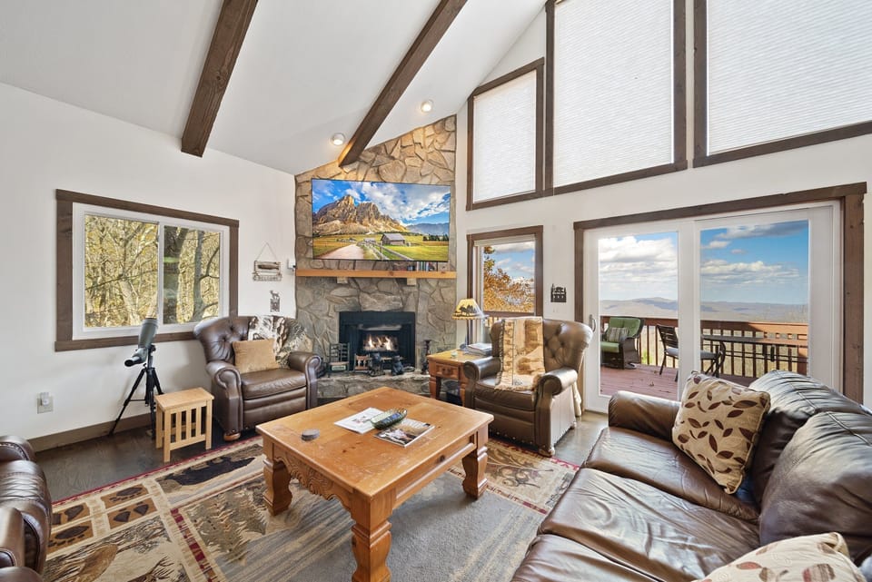 Main Level Living Room with Leather Furniture and Long Range Views