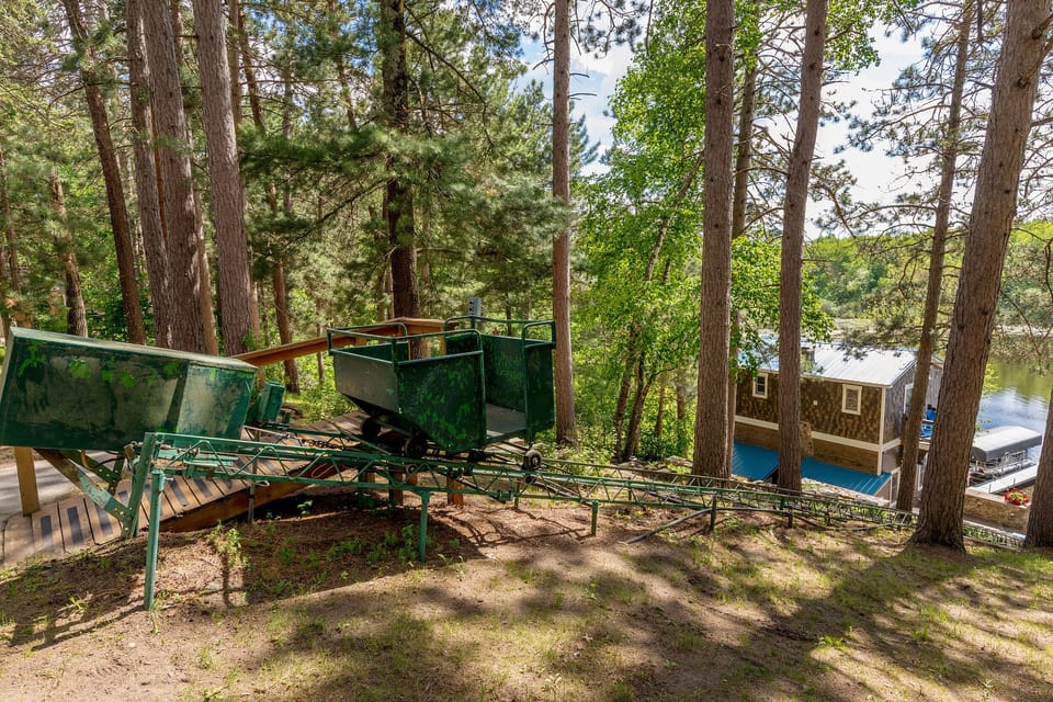 Tram to bring supplies up/down from parking level.  Not always available winter