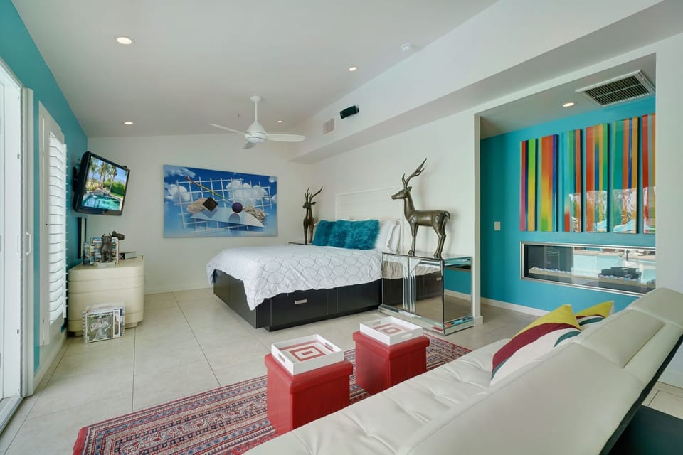 Hall features fiber option fireplace.