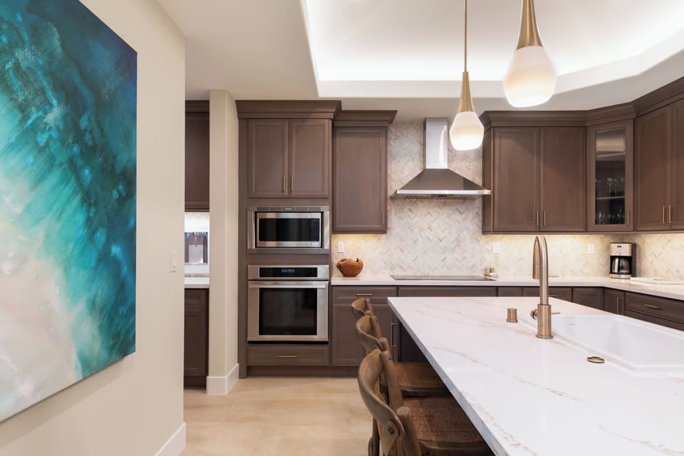 Gourmet kitchen with expansive island for food prep