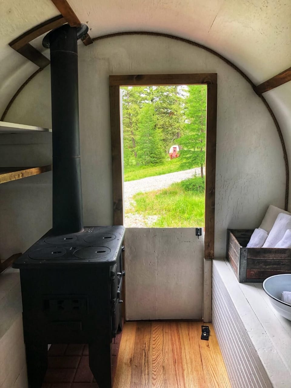 view looking out with top have of door open