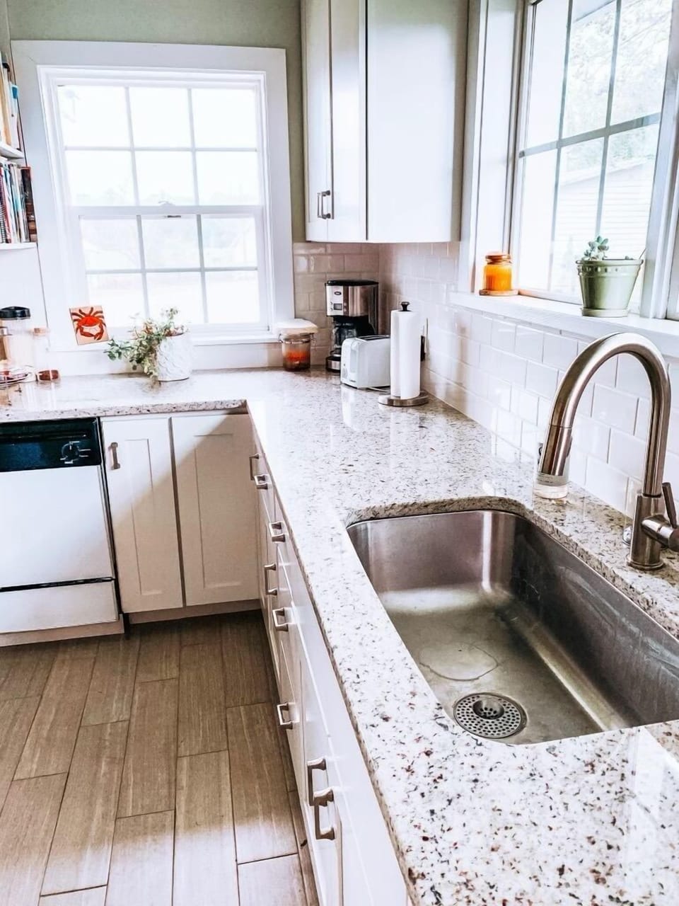 Modern tile and granite countertops.