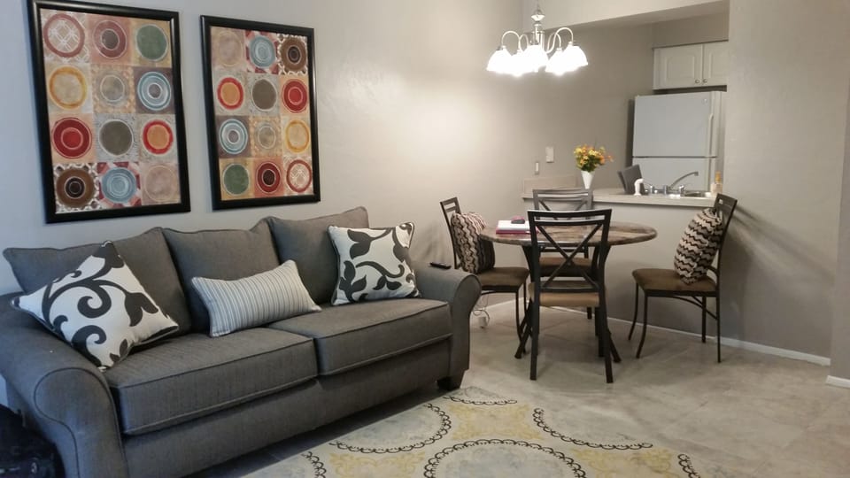 Living room and dining area. 