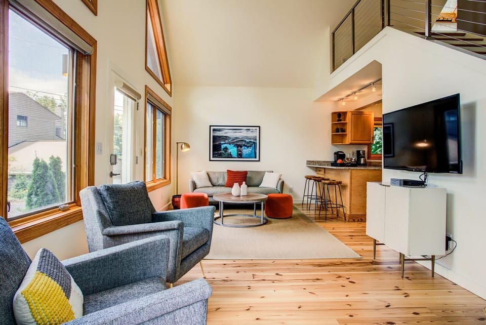 Chic lounge and entertainment area view