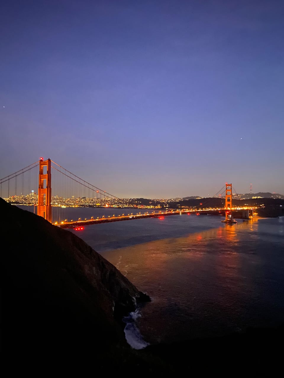 A beautiful view of the Golden Gate Bridge and San Francisco at sunset