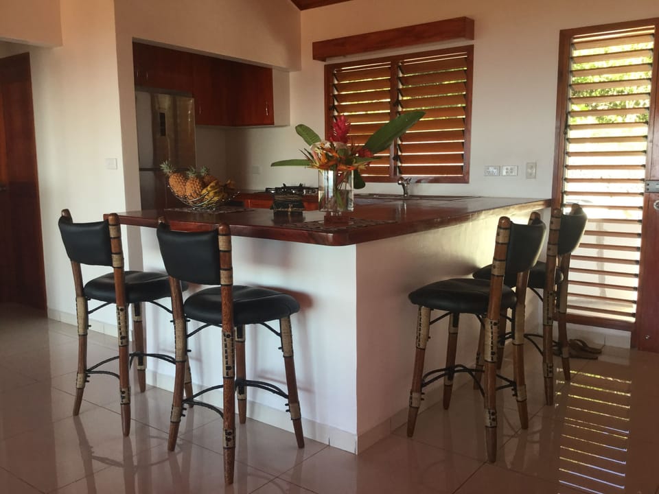 Open kitchen with bar seating