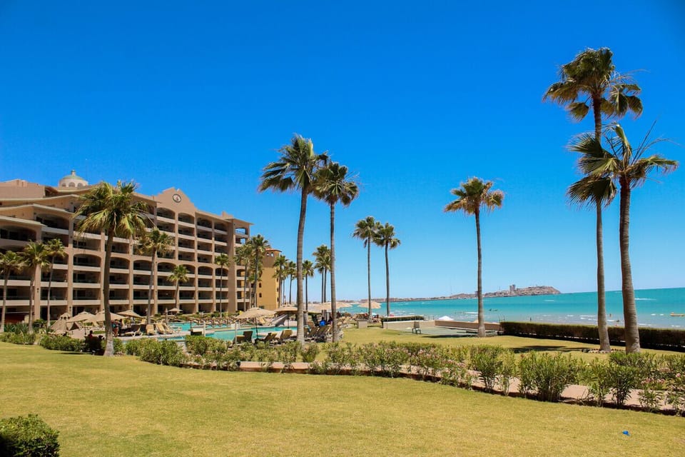 Great view from the 1st floor patio to the pool and beach