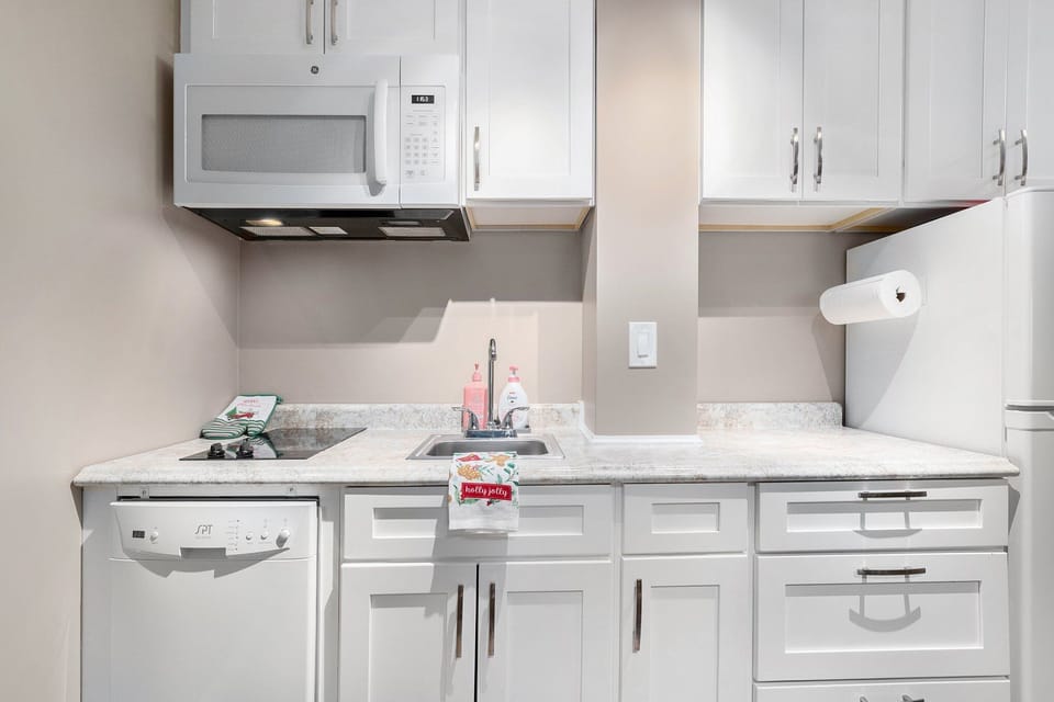 The kitchen has everything you'll need (except an oven!)