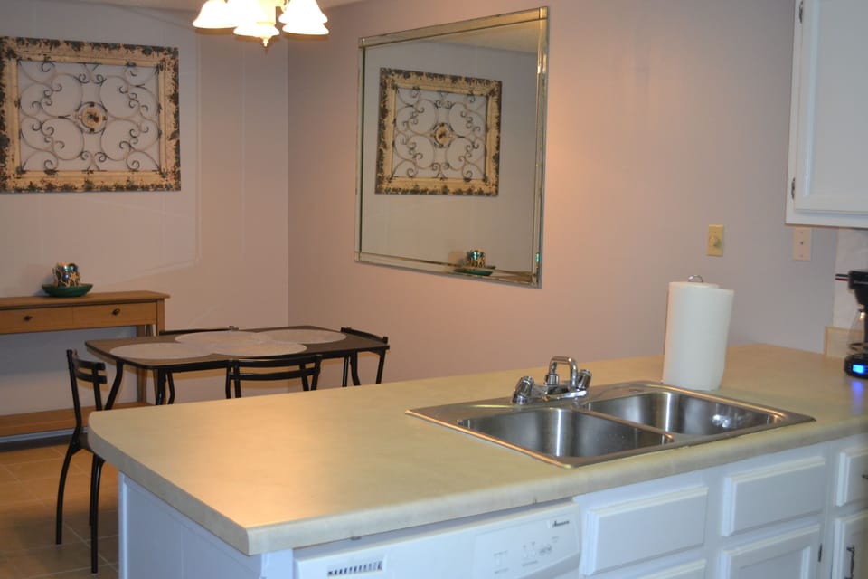 Kitchen open to dining area 