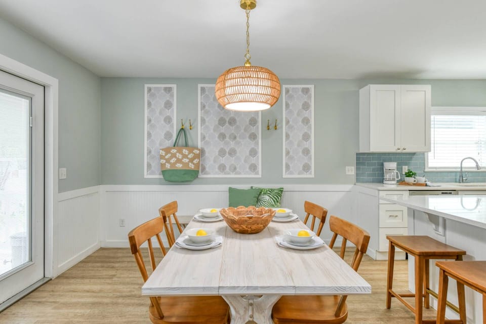 Gather around the dining table for delicious meals and good times. Pull over the bench and there is plenty of room for six.