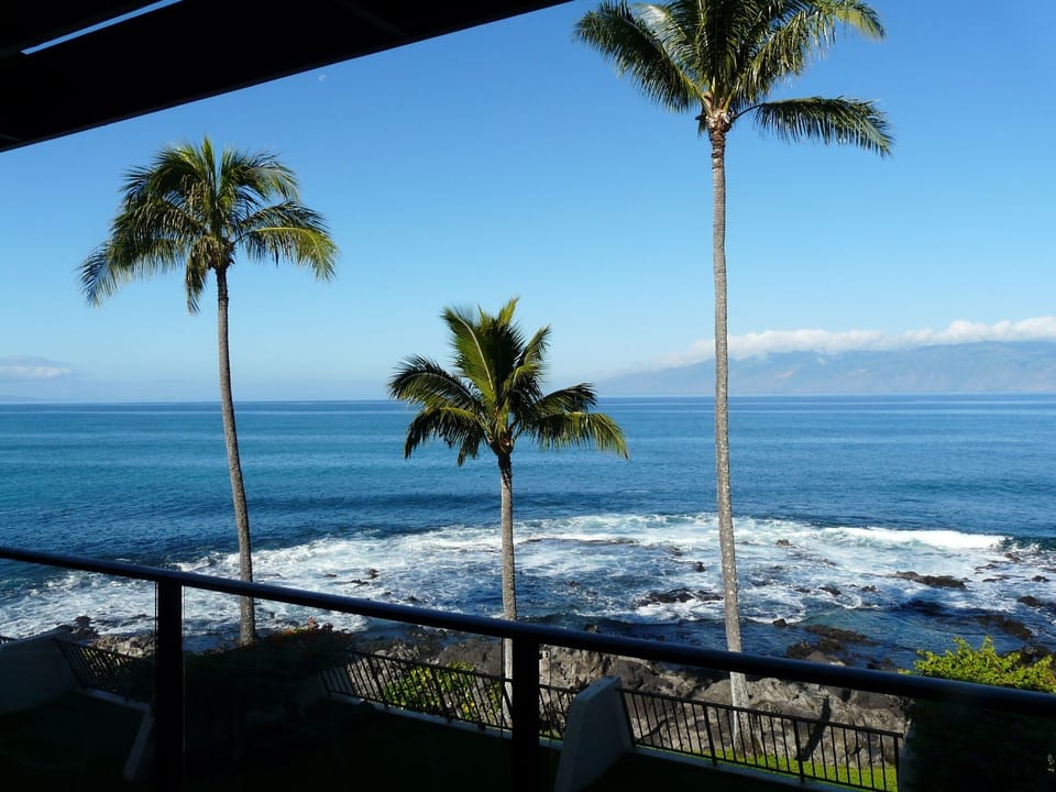 Breathtaking view from our lanai facing Molaki. Note the crashing waves.