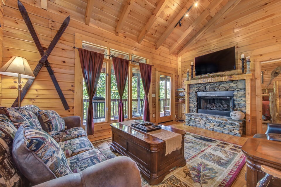 Beautiful Smoky Mountain Stone Fireplace