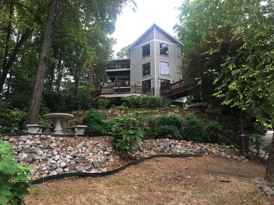 Lakeside view balconies and walk to tower
showing some tiered Patios