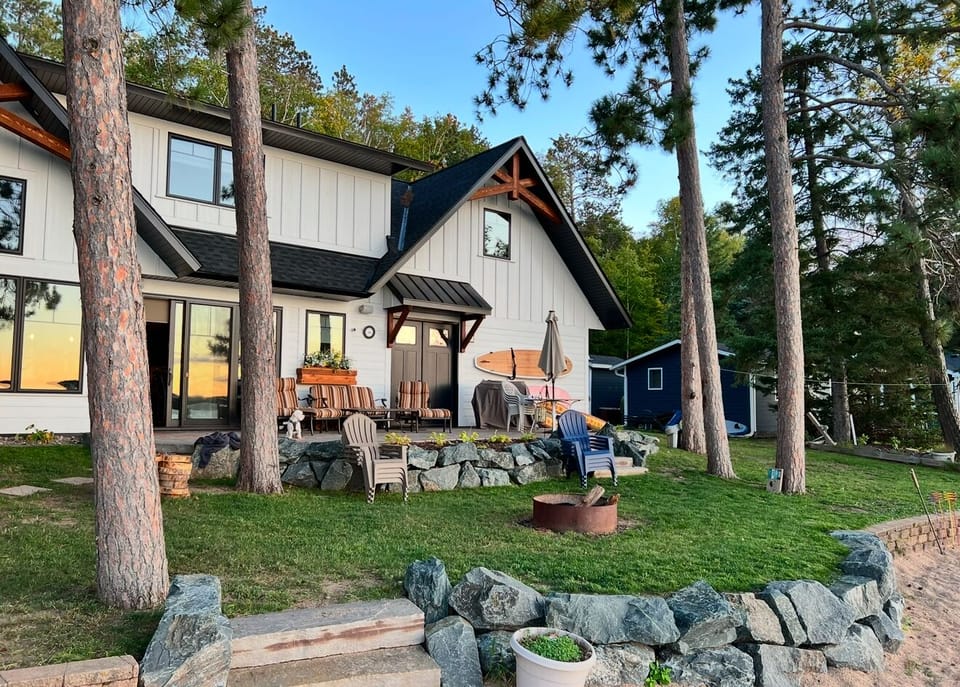 View of lakeside cabin social area.