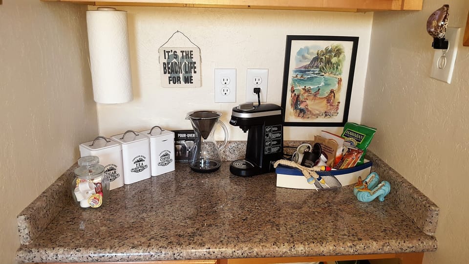 K-cup coffee maker and everything you need for your morning cup