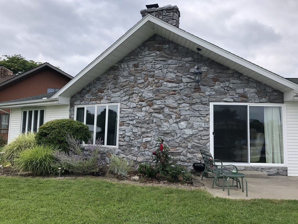 Water front view of house