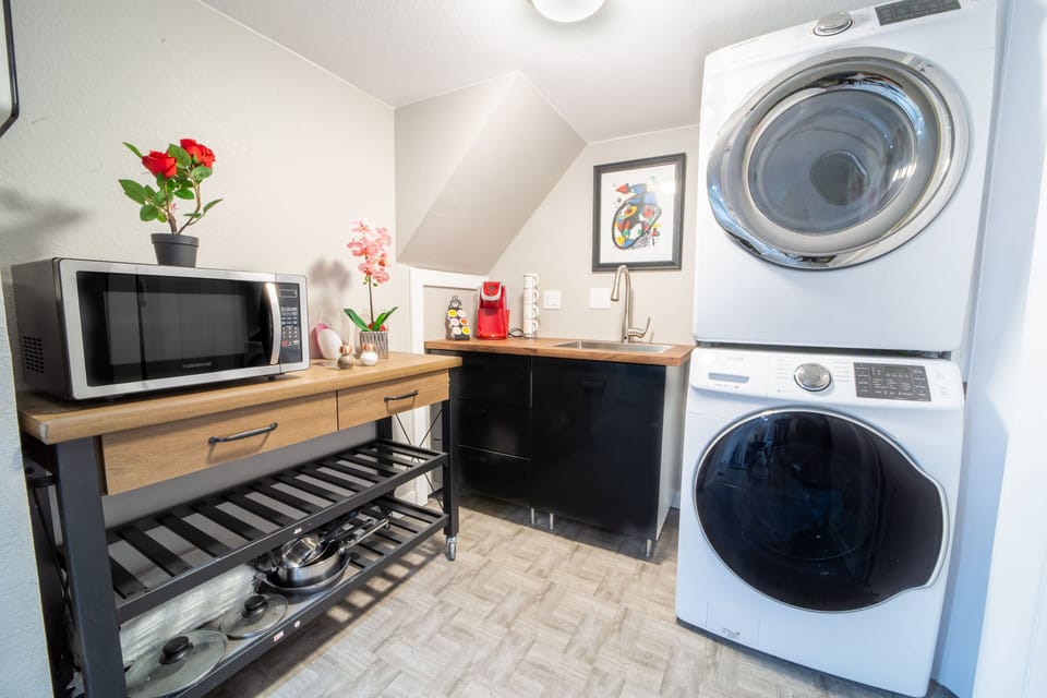 Fully equipped kitchenette downstairs where you can cook a full meal.  