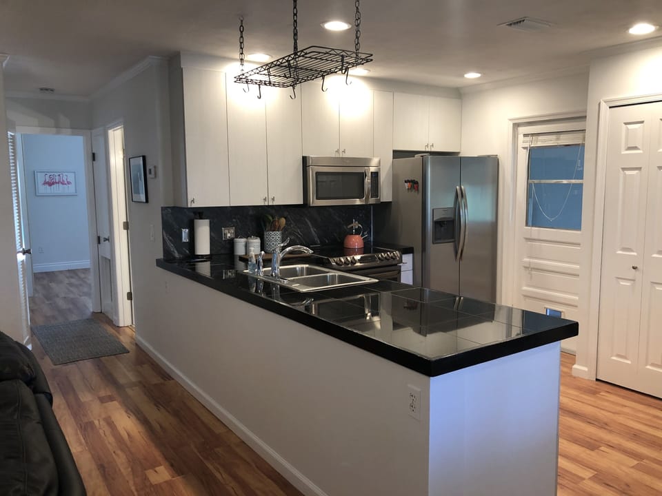 Fully stocked kitchen; new appliances