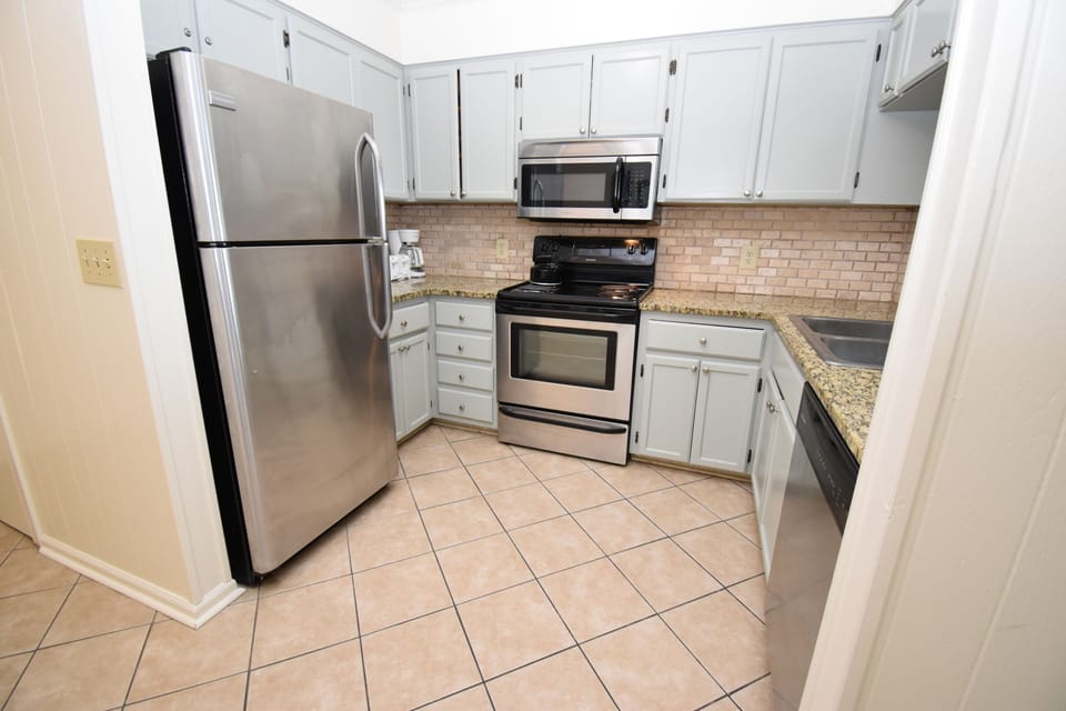 A fully equipped kitchen,