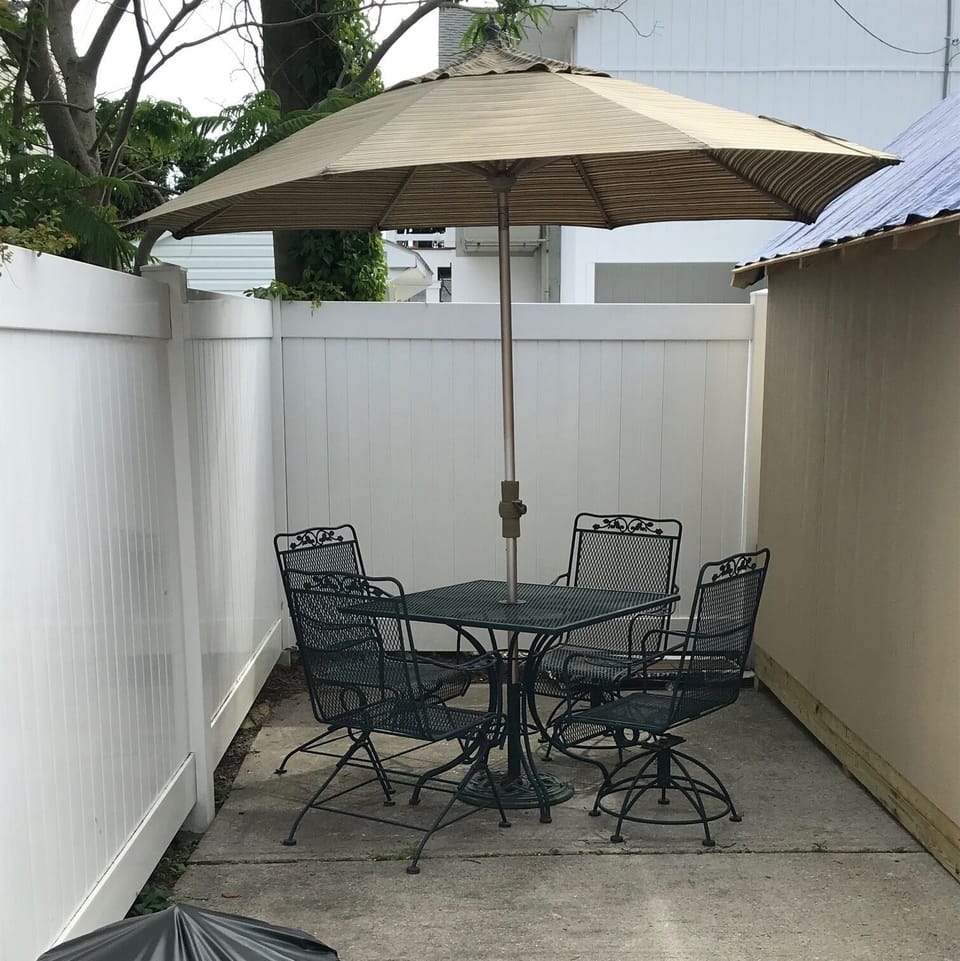 Private outdoor seating space to eat or hang out with a drink